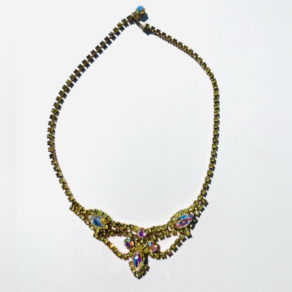 Vintage Rhinestones Necklace With Aurora AB Color Change Stones - Picture 3 of 7